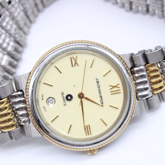 J.B Champion Watch Mens Silver Tone Stainless Steel Beige Dial Swiss Movt - Picture 6 of 8